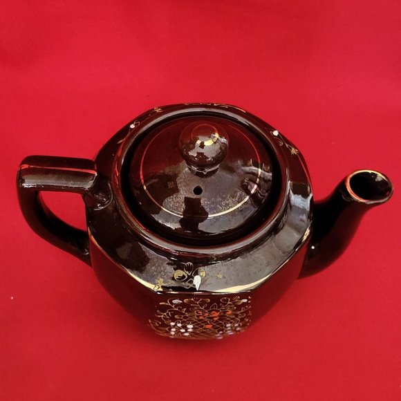 VTG Hand Painted Gold Trim Dark Brown Teapot Made In Japan - Picture 4 of 14
